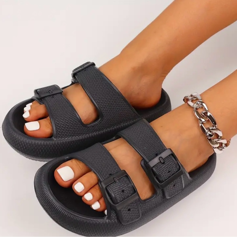Comfortable EVA Sandals - Slip-On, Soft Sole, Double Buckle, Open Toe, Flat Heel